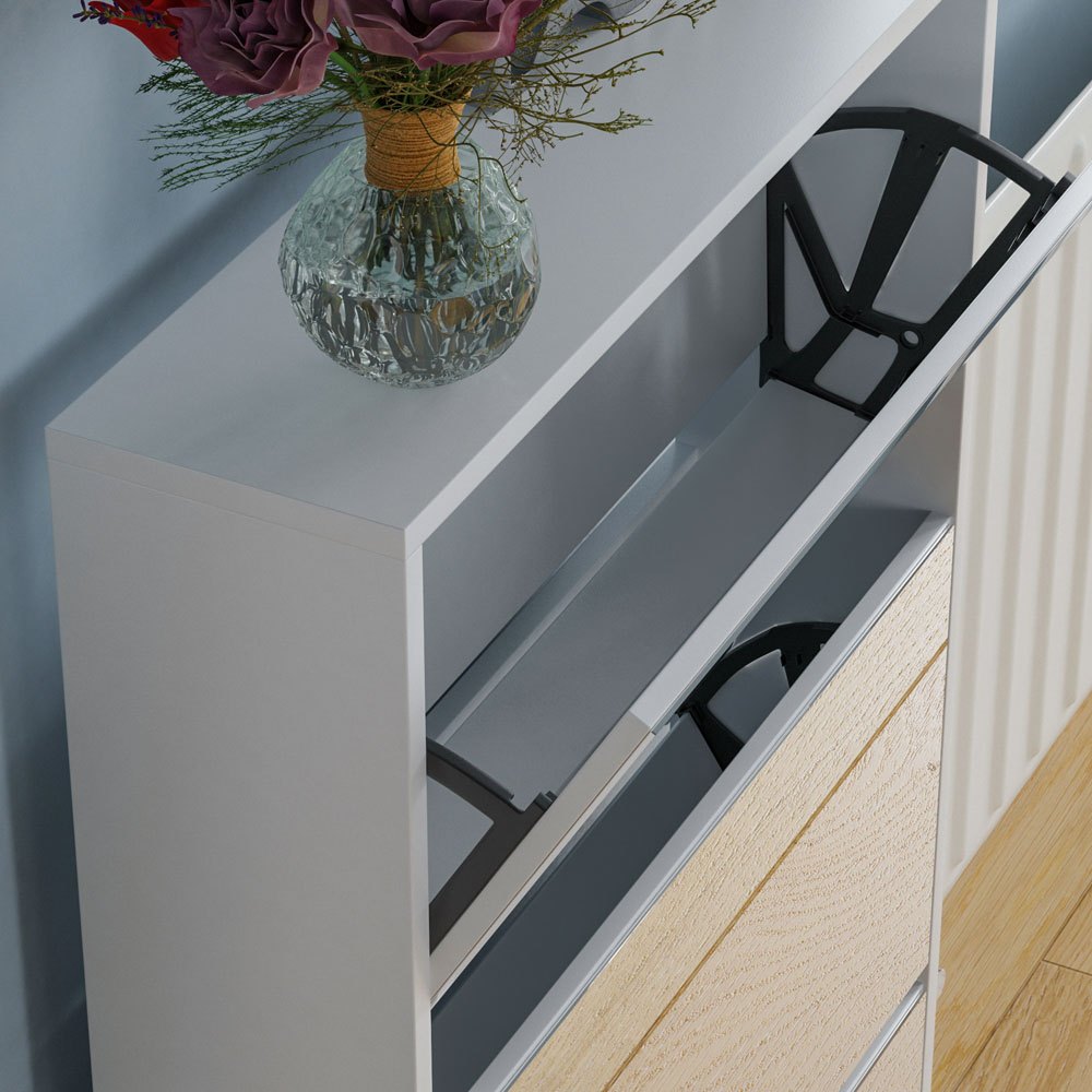 Home Vida Welham White 3-Drawer Mirrored Shoe Cabinet Rack Image 4