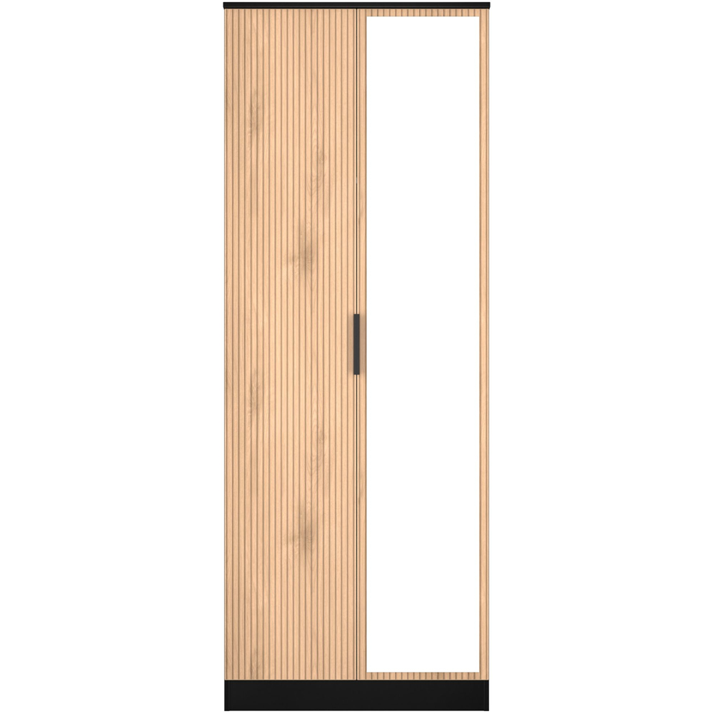 Crowndale Java 2 Door Slatt Effect and Black Tall Mirrored Wardrobe Ready Assembled Image 2