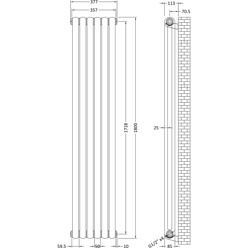 nuie Salvia Anthracite Radiator 1800 x 383mm Image 3