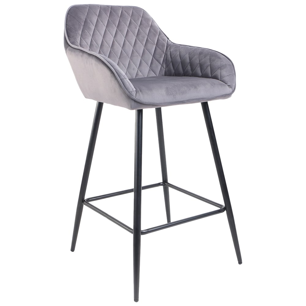 Neo Dark Grey Crushed Velvet Diamond Quilted Bar Stool Set of 2 Image 4