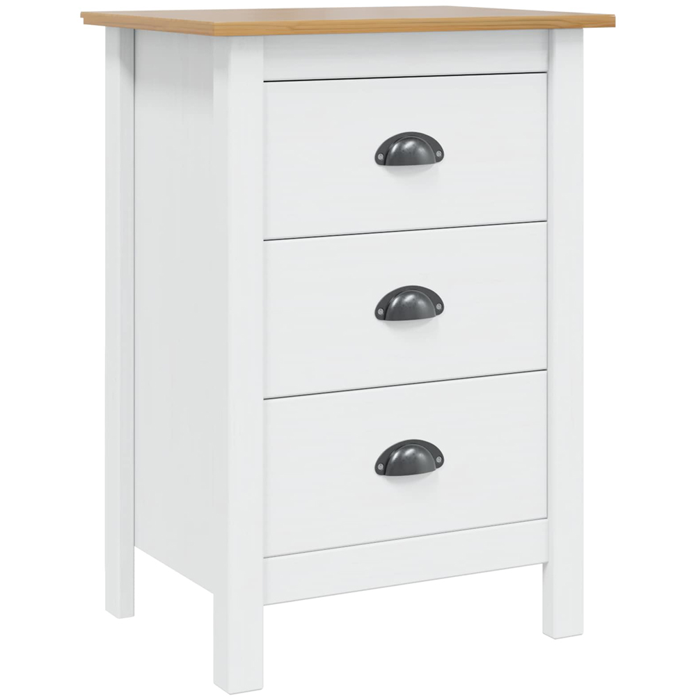 vidaXL Hill 3 Drawer White and Honey Brown Solid Pine Wood Bedside Table Image 2