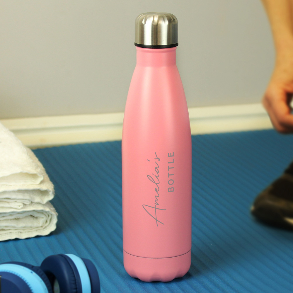 Personalised Memento 2 Lines Pink Stainless Steel Bottle 500ml Image 3