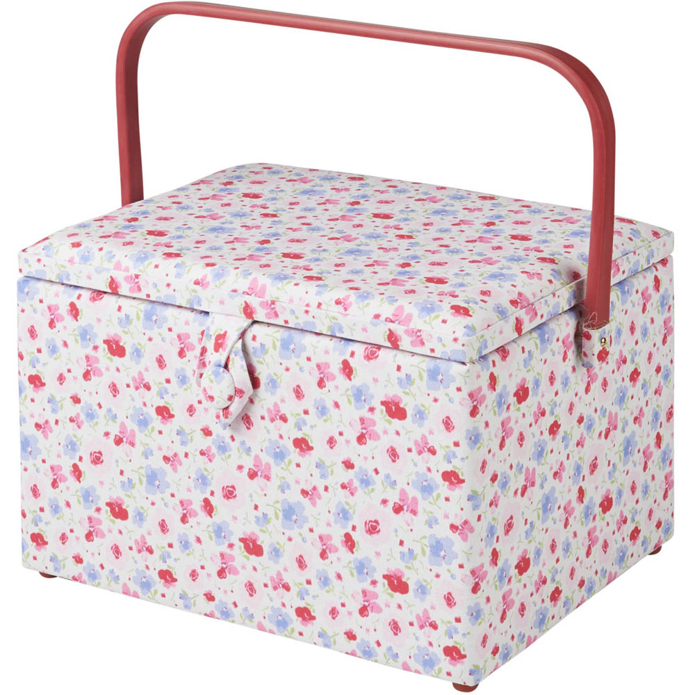 Sewing Online Pink and White Floral Large Sewing Basket with Carry Handle Image 3