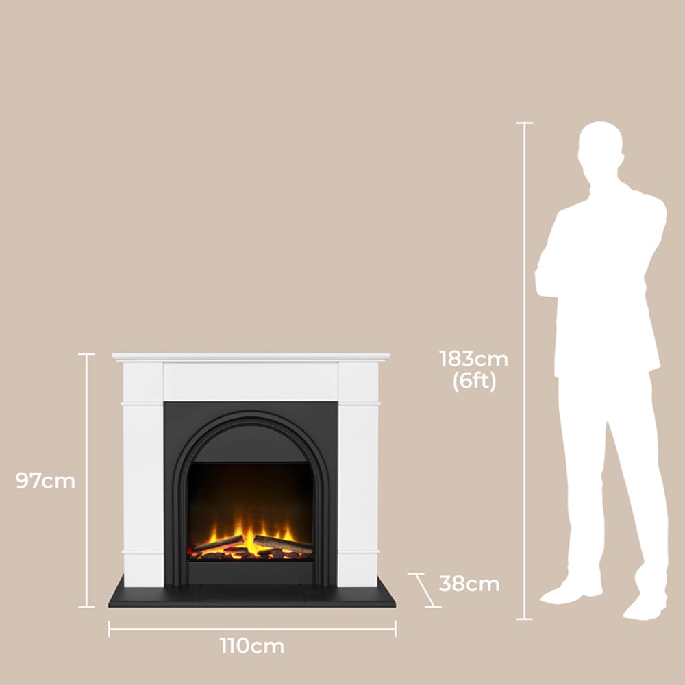 Adam Chesterfield White and Charcoal Grey Electric Fireplace Suite 44 inch Image 8