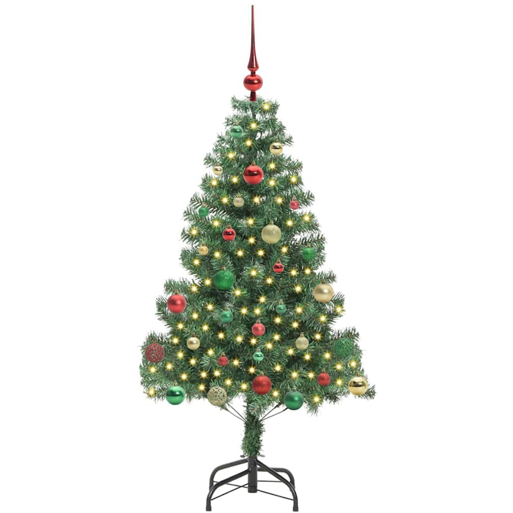 vidaXL Pre-Lit Multicolour Bauble Green Artificial Christmas Tree 5ft Image 1