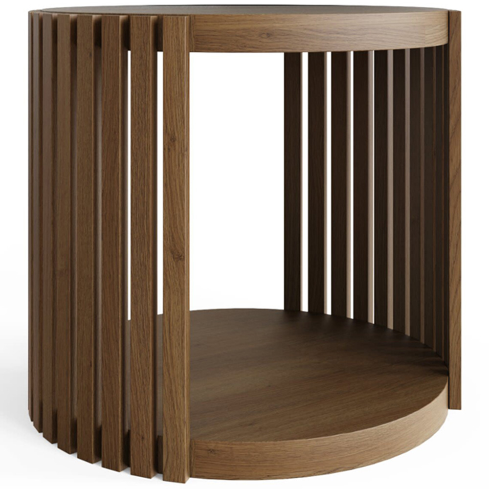 GFW Zadie Single Shelf Walnut Slatted Round Side Table Image 2