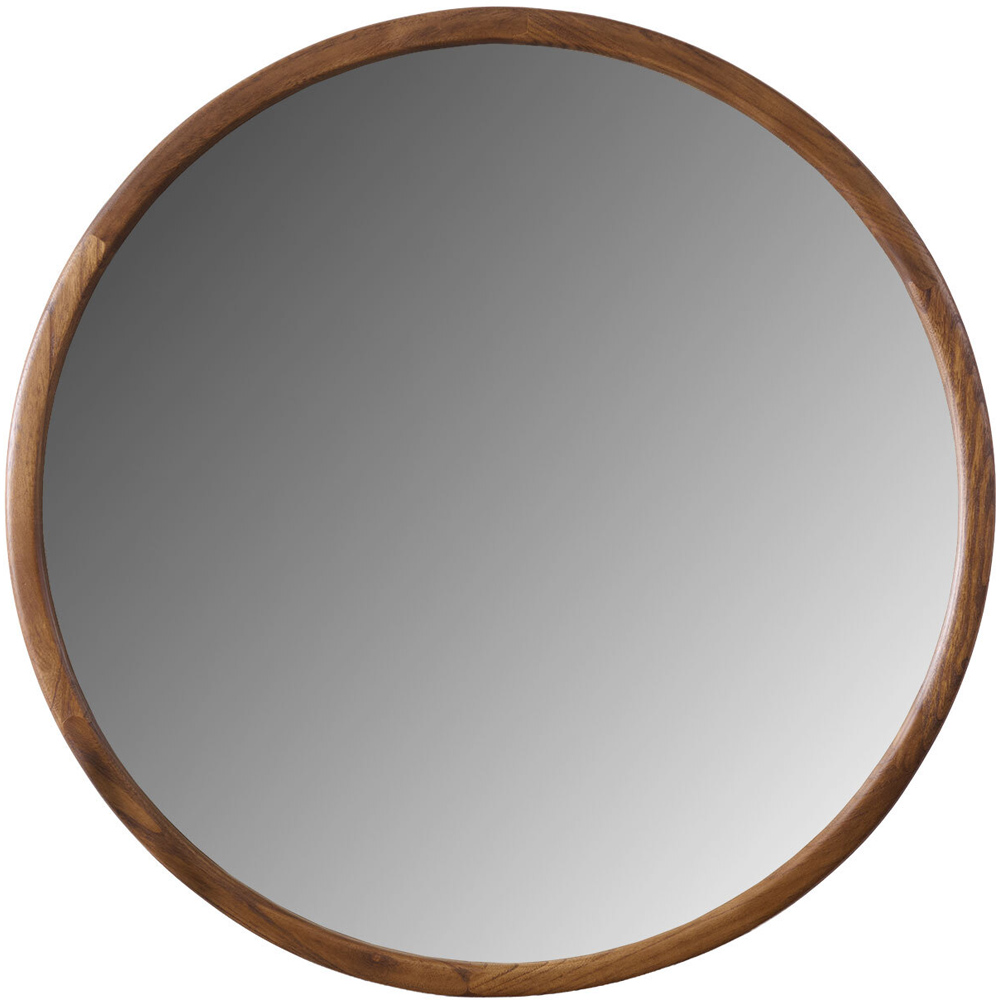 Solid Dark Wood Round Mirror Brown Image 1