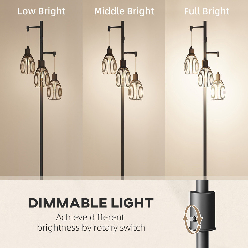 HOMCOM 3 Light Black Industrial Style Dimmable LED Floor Lamp Image 8