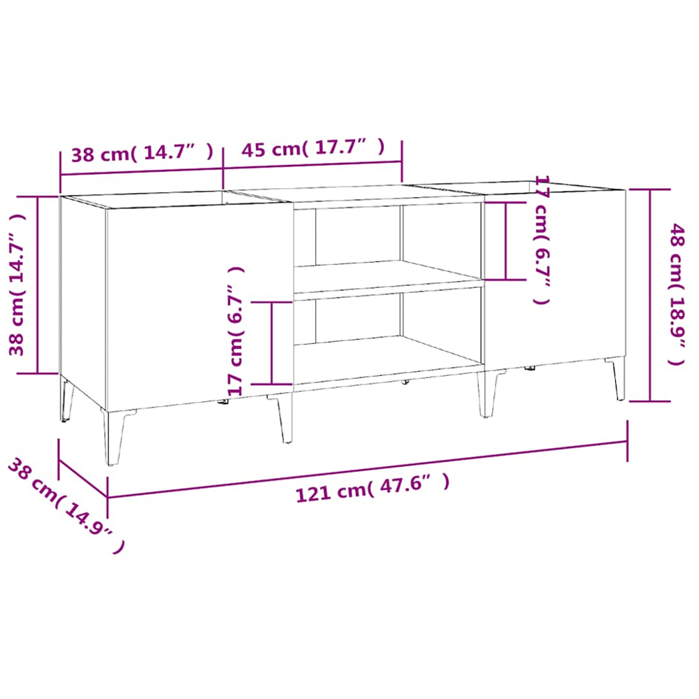 vidaXL 2 Shelf Concrete Grey Wide Record Cabinet Image 8