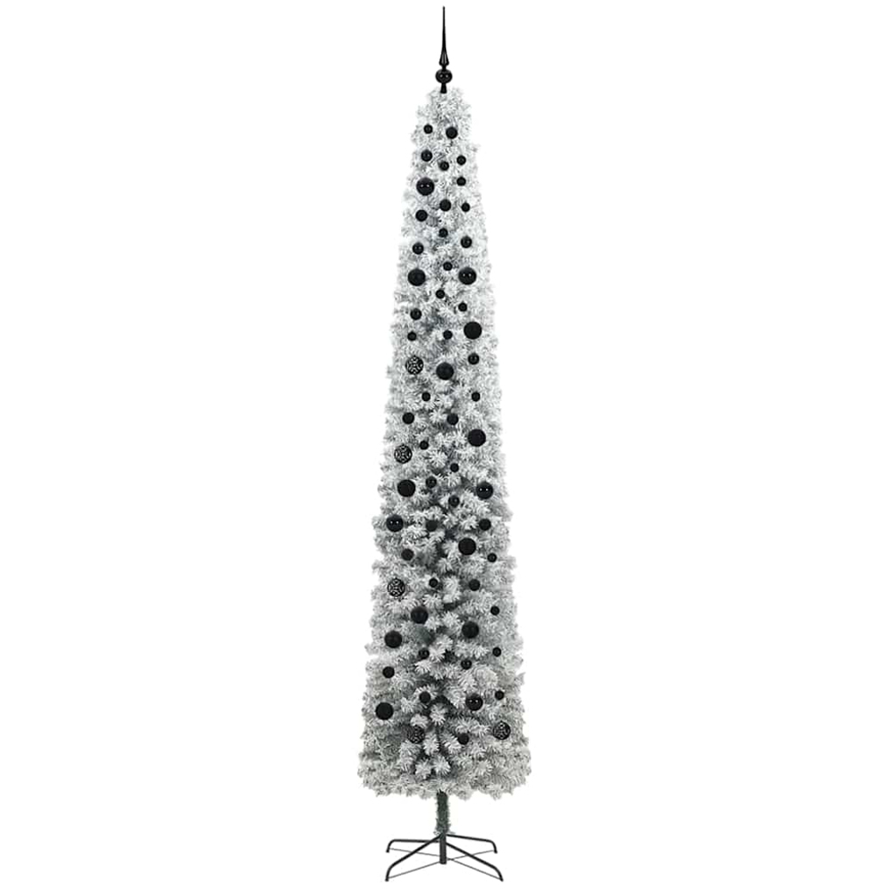 vidaXL 300 LED Pre-Lit Black Baubles Green Artificial Snow Flocked Christmas Tree 9ft Image 4