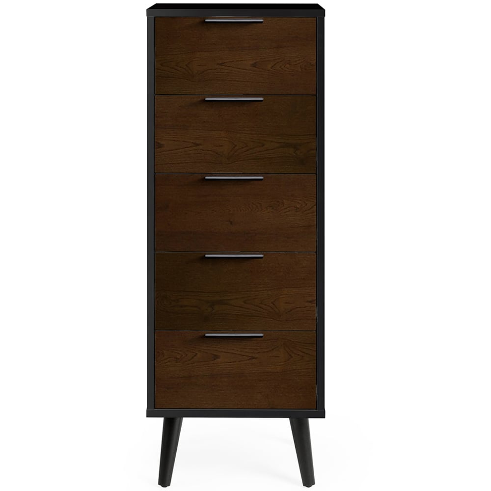 Julian Bowen Alba 5 Drawer Walnut Oak and Matt Black Narrow Chest of Drawers Image 3