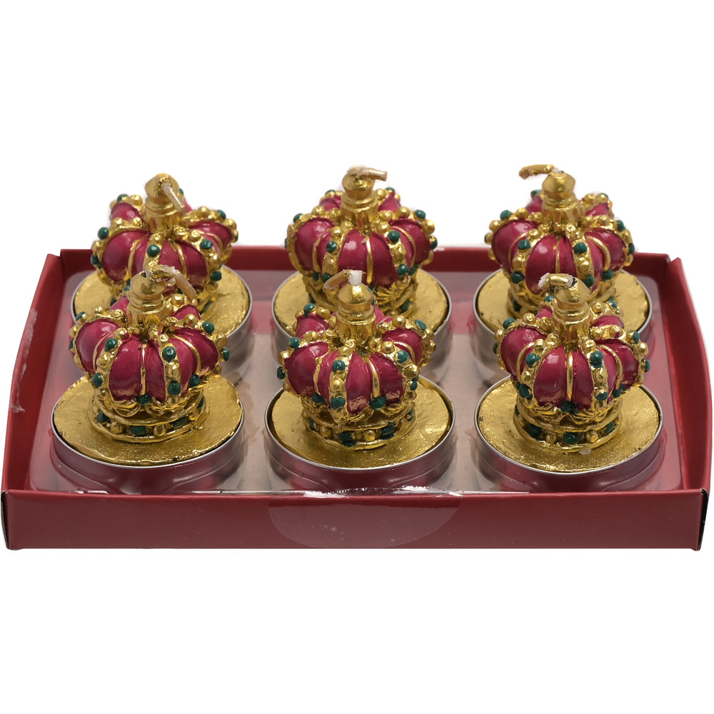 The Christmas Gift Co Red Crown Candle Tealights 6 Pack Image 2