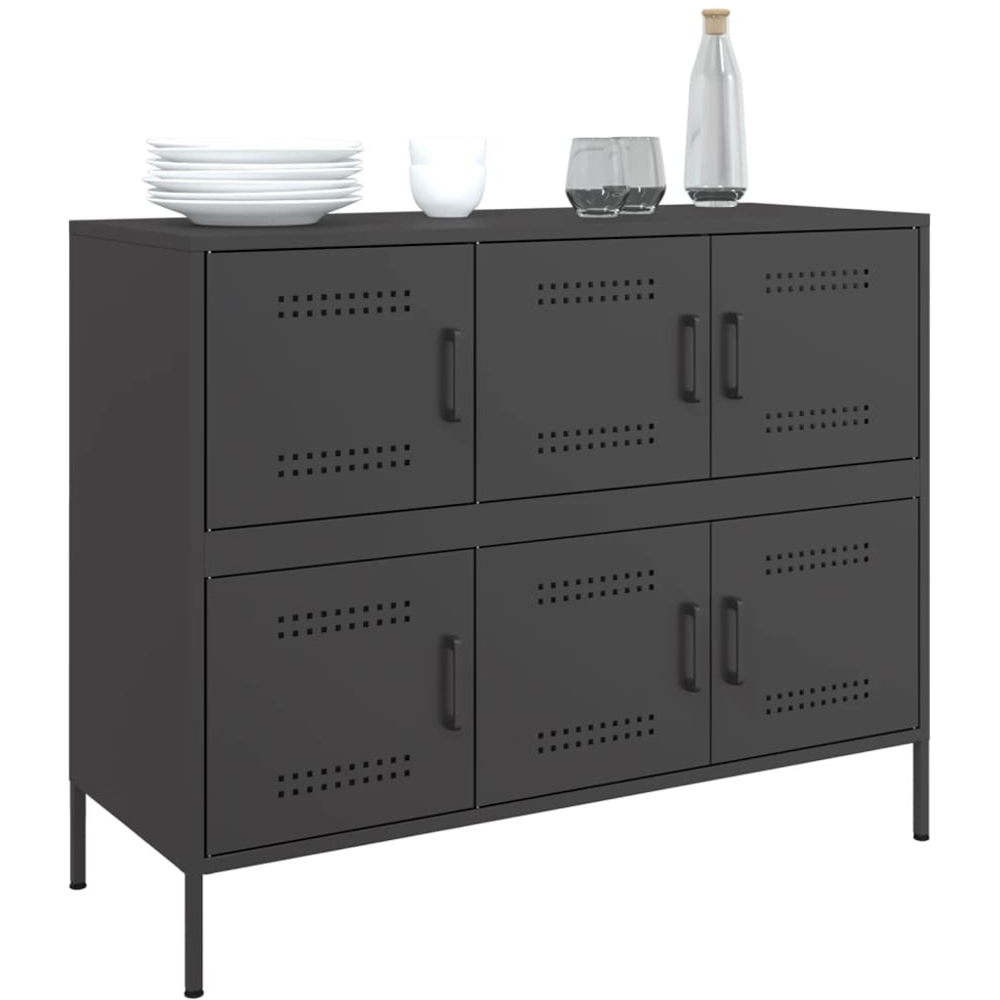 vidaXL 6 Door Black Metal Sideboard Image 4