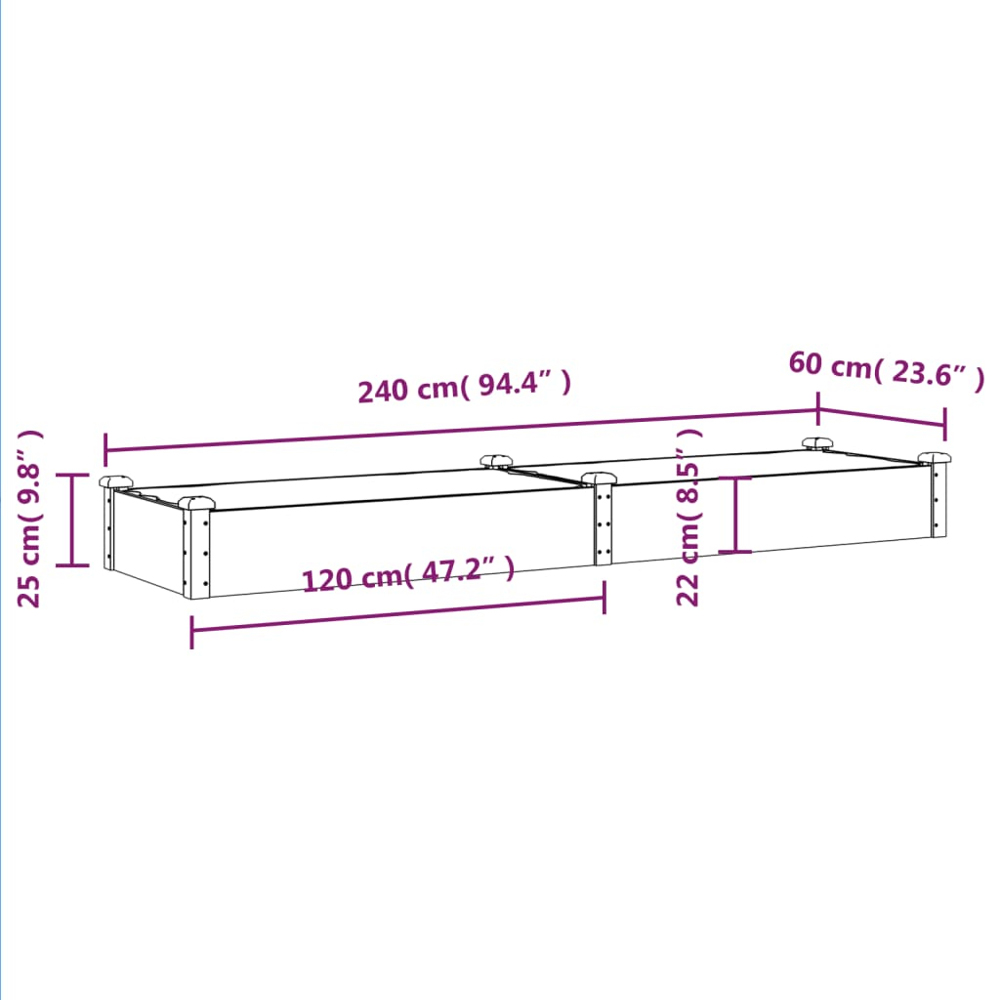 vidaXL Brown Fir Wood Raised Garden Bed 25 x 60 x 240cm Image 7