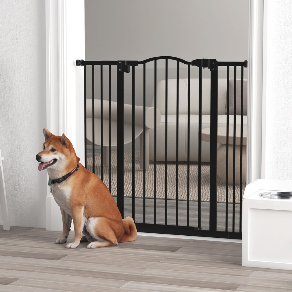 PawHut Black 74-100cm Adjustable Metal Pet Safety Gate Image 2