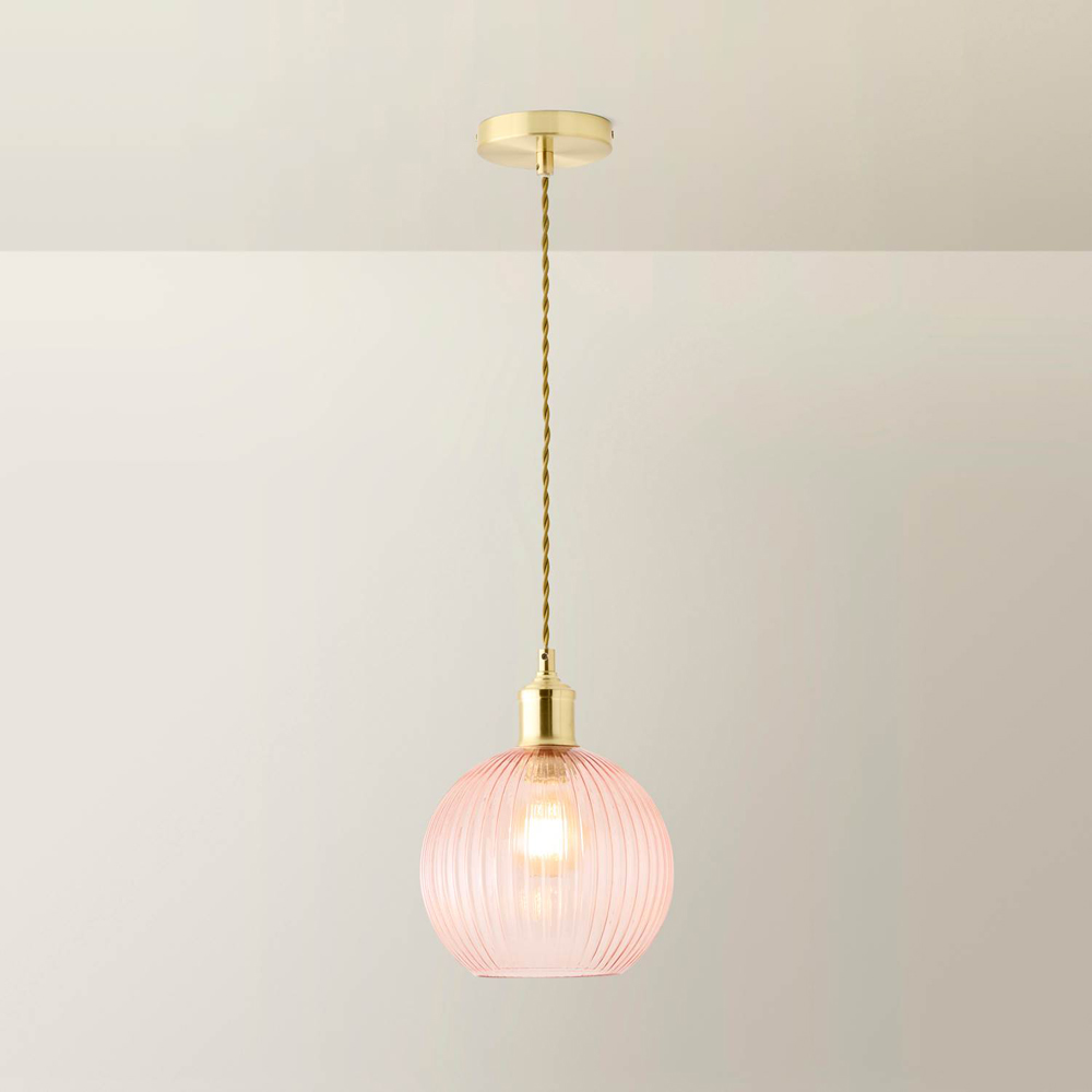 ValueLights Maddison Pink Glass Globe Brushed Gold LED Ceiling Pendant Light with Bulb Image 4