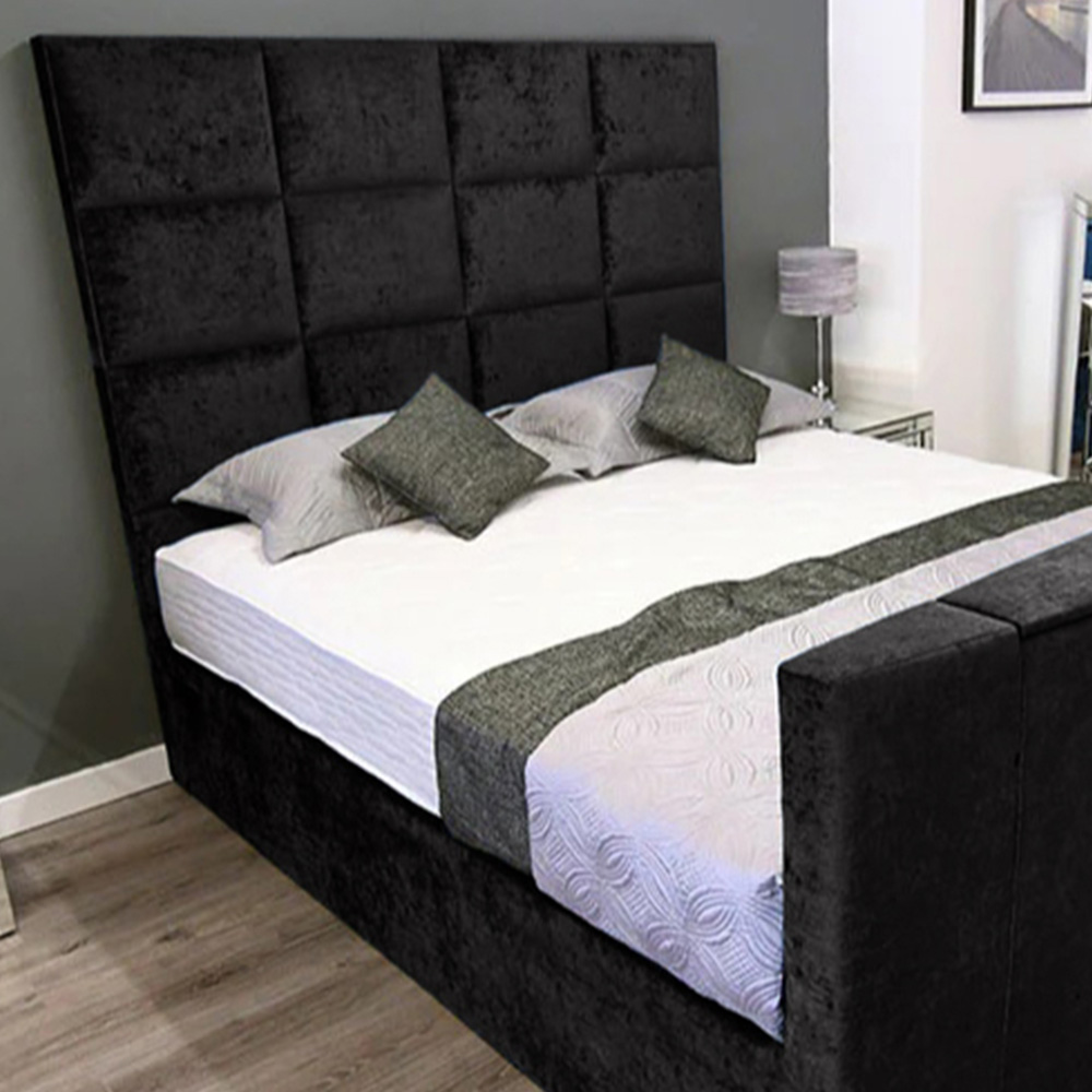 Eleganza Home Lurvi King Size Black Plush TV Bed Frame with Headboard and Footboard Image 2