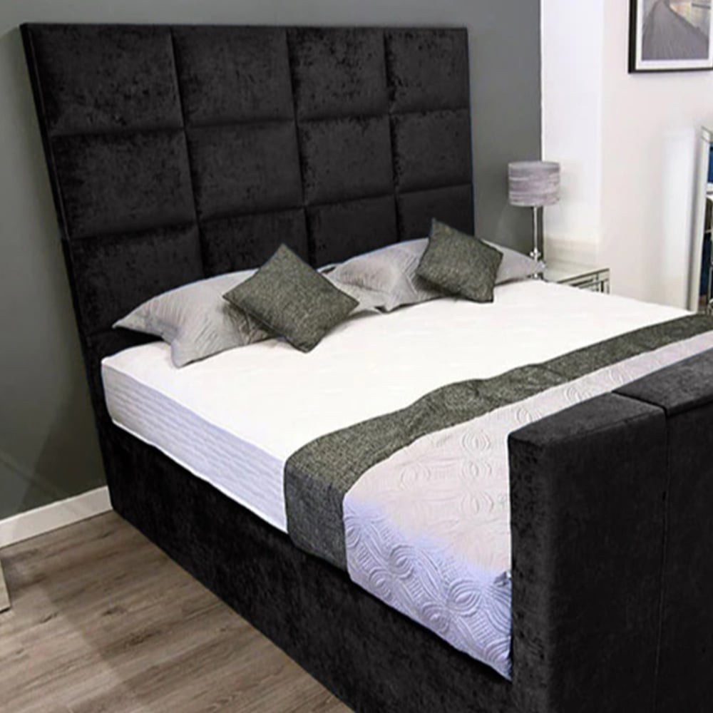 Eleganza Home Lurvi Super King Size Black Plush TV Bed Frame with Headboard and Footboard Image 2