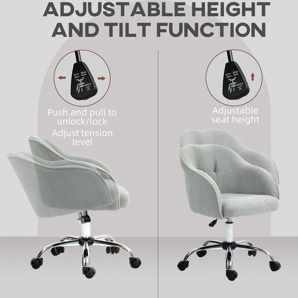 Portland Grey Fluffy Vanity Chair with Adjustable Height Image 6