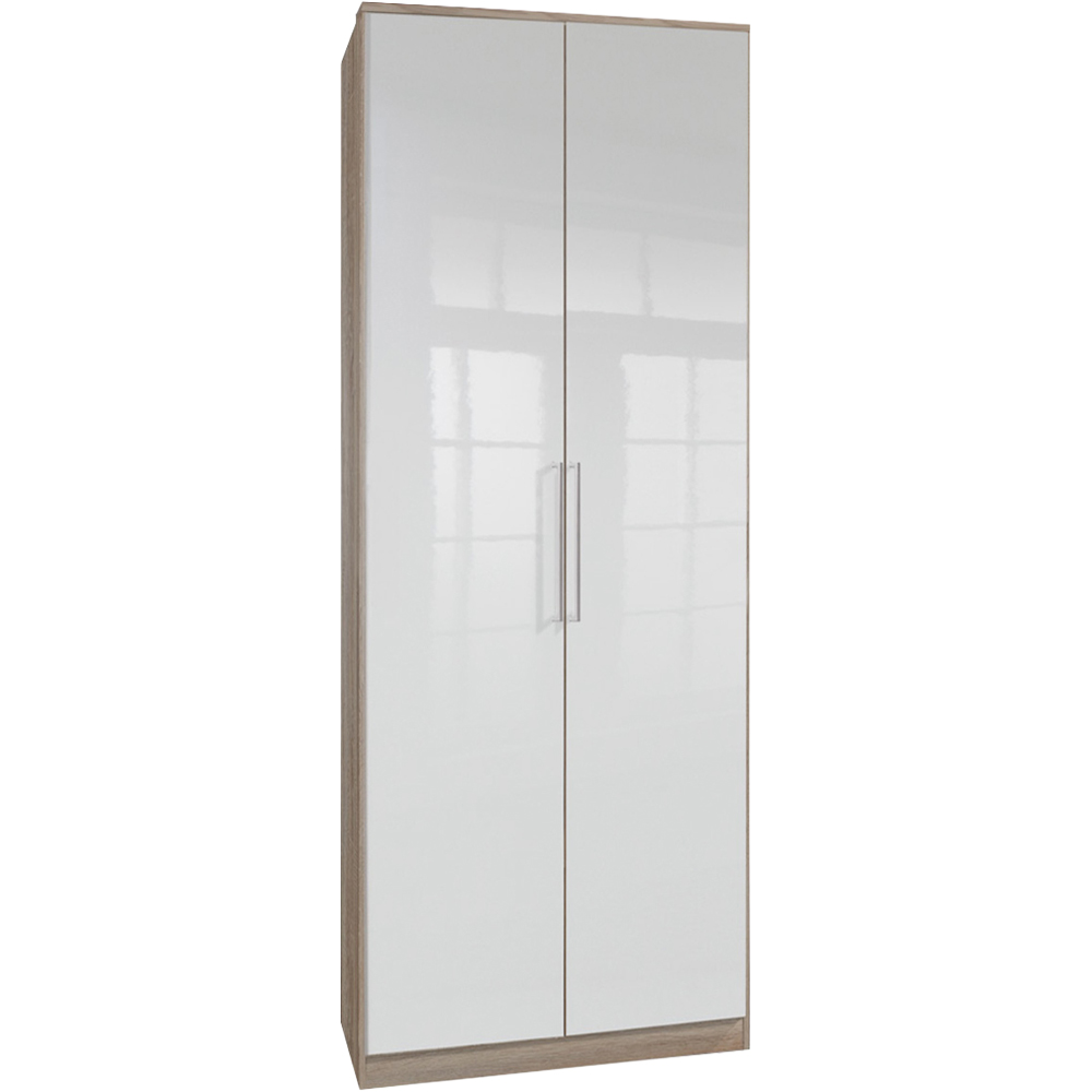 TJ'S Omega 2 Door Oak and High Gloss White Wardrobe Image 2