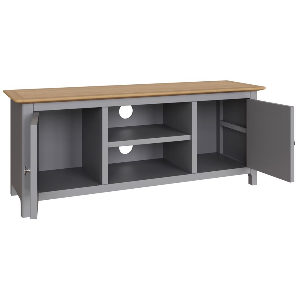 FWStyle Taberno 2 Door 2 Shelf Graphite Blue and Oak Wide TV Unit Image 4