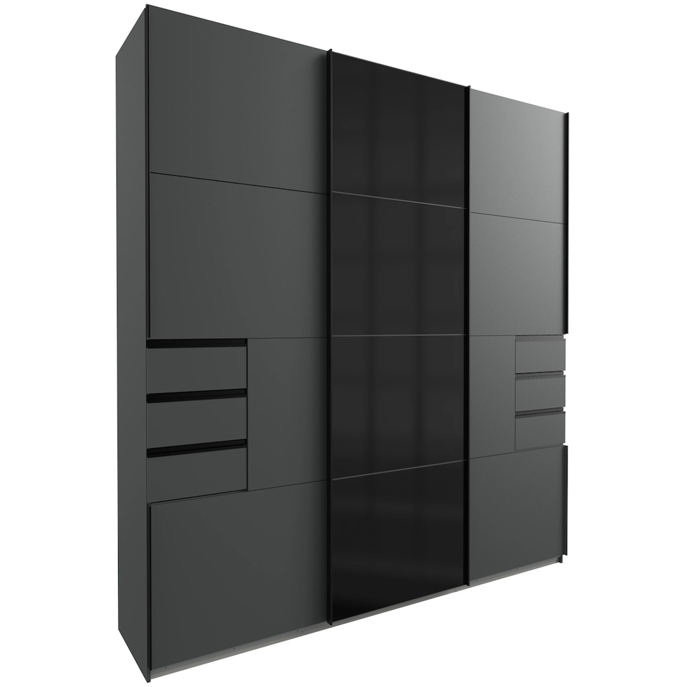 TJ'S Divac 3 Sliding Door 6 Drawer Graphite Black Glass Wardrobe Image 2
