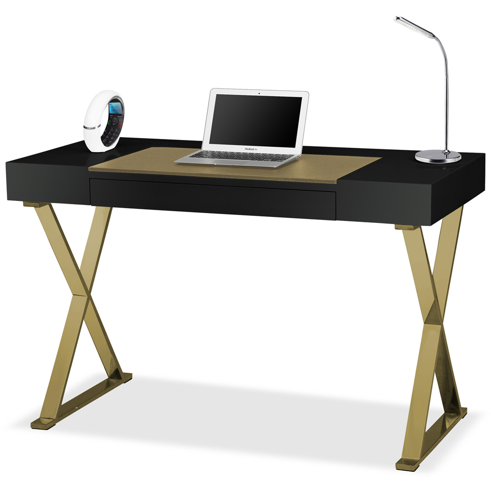 Centurion Supports Adonis Single Drawer Computer Desk with Leather Pad Black and Gold Image 4