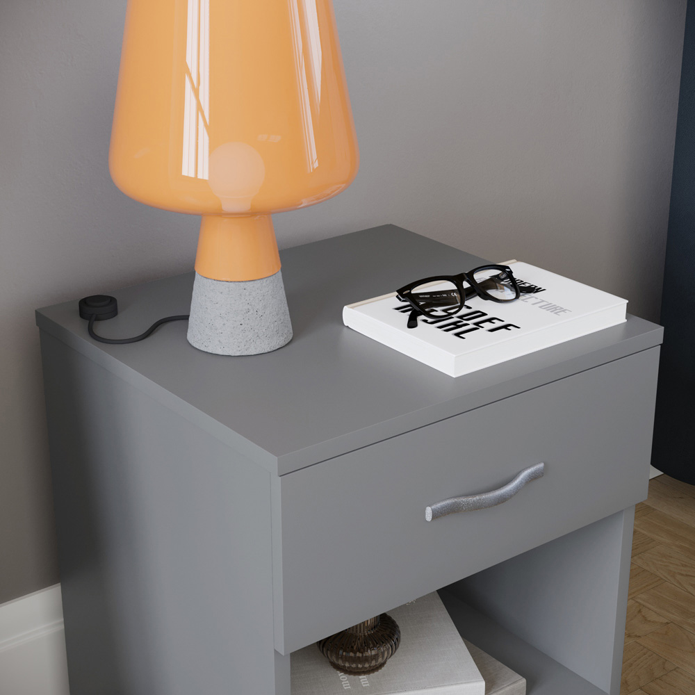 Vida Designs Riano Single Drawer Grey Bedside Table Image 3