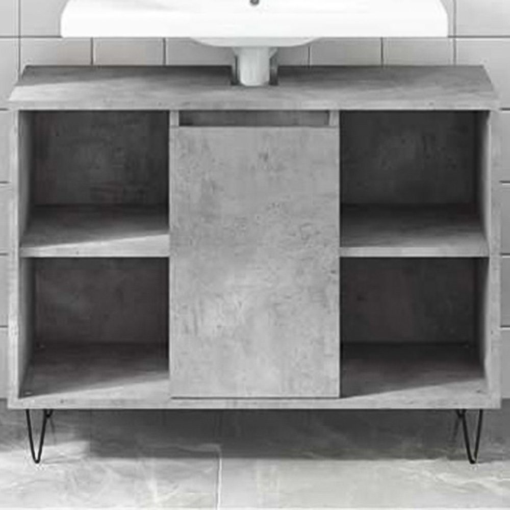 vidaXL Single Door 4 Open Shelf Concrete Grey Bathroom Cabinet Image 1