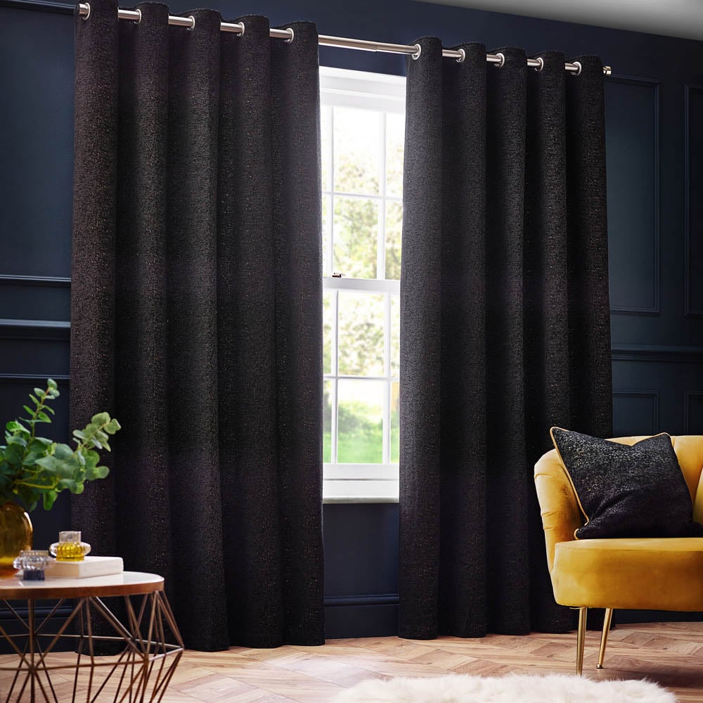 Paoletti Galaxy Black Chenille Eyelet Curtain 229 x 229cm Image 1