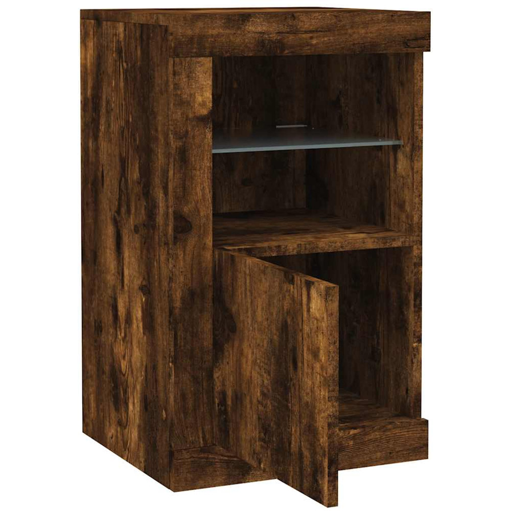 vidaXL Single Door 2 Shelf Smoked Oak Side Cabinet with LED Lights Image 6