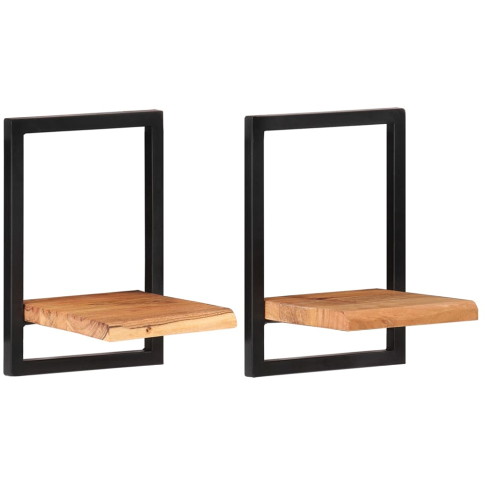 vidaXL 25cm Set of 2 Acacia Solid Wood and Steel Floating Wall Shelf Image 1