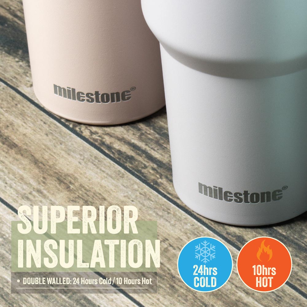Milestone Camping Pure White Insulated Travel Tumbler 1L Image 4