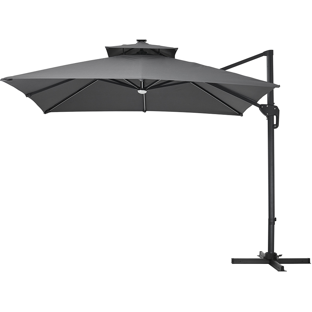 Living and Home Dark Grey LED Square Rotatable Tilt Cantilever Parasol with Cross Base 3m Image 1