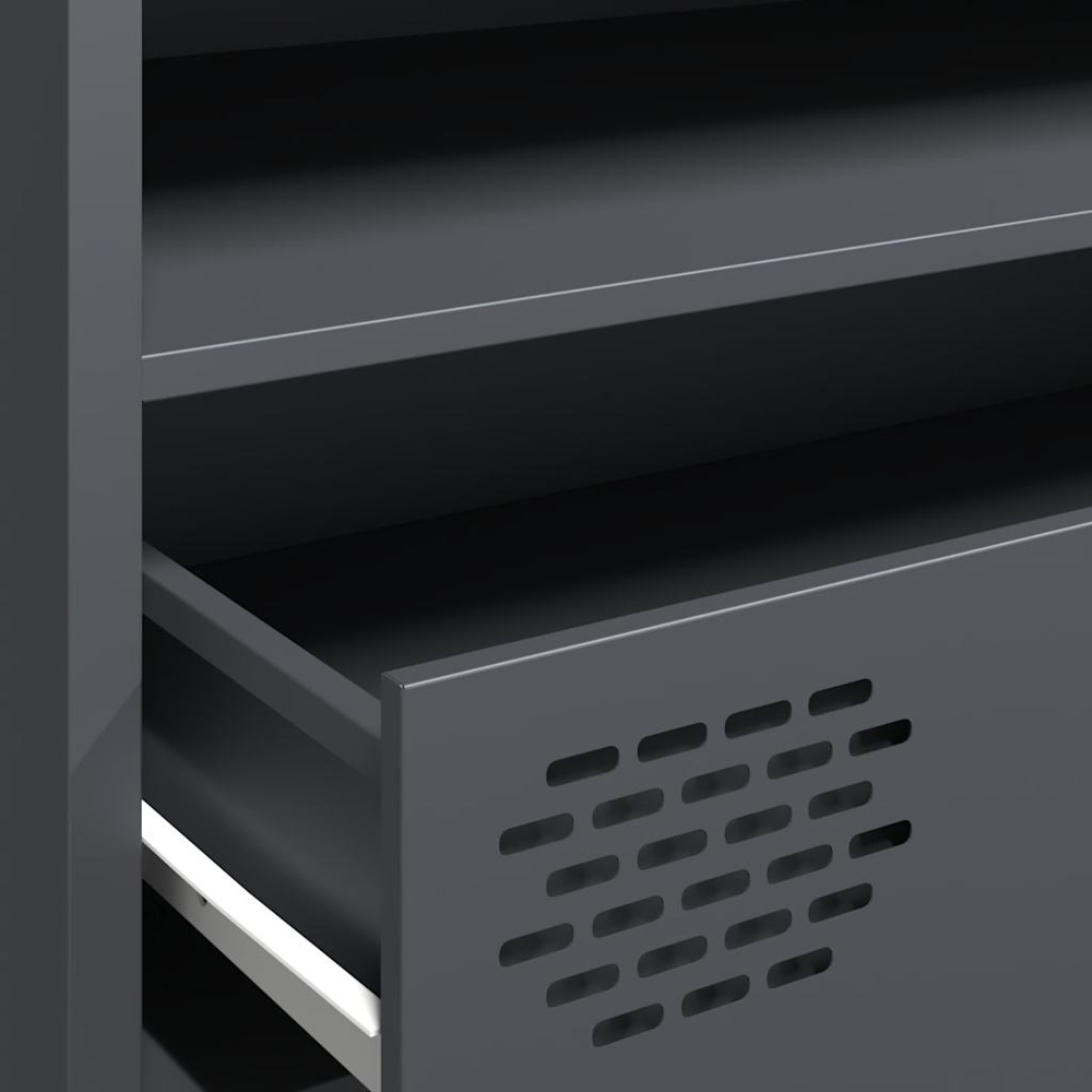vidaXL 3 Drawer 3 Shelf Anthracite Steel Industrial Style TV Cabinet Image 7