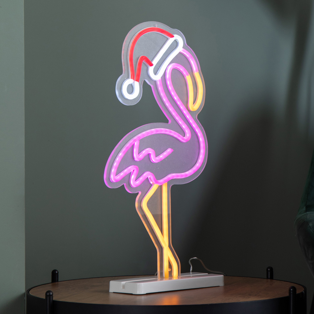 Samuel Alexander Multicolour LED Light Up Neon Flamingo with Santa Hat and Base Christmas Decoration Image 7