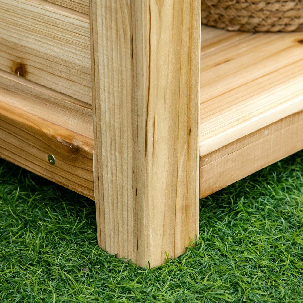 Outsunny Natural Wooden Potting Workstation Bench with Hooks Image 4