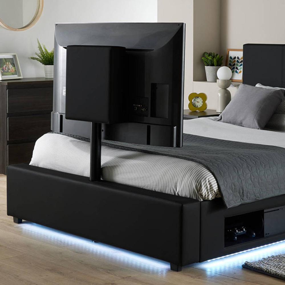 XR Living Ava King Size Black PU Upholstered TV Bed with Underbed Lights Image 2