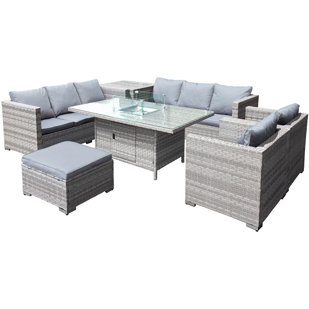 Oseasons Malta 9 Seater Extra Small Dove Grey Rattan Firepit Table Set Image 2