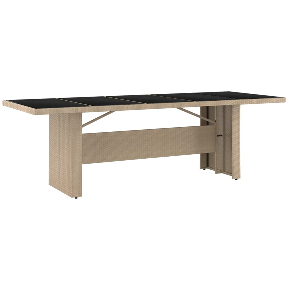 vidaXL 8 Seater Beige Polyrattan Tempered Glass Tabletop Garden Table Image 2