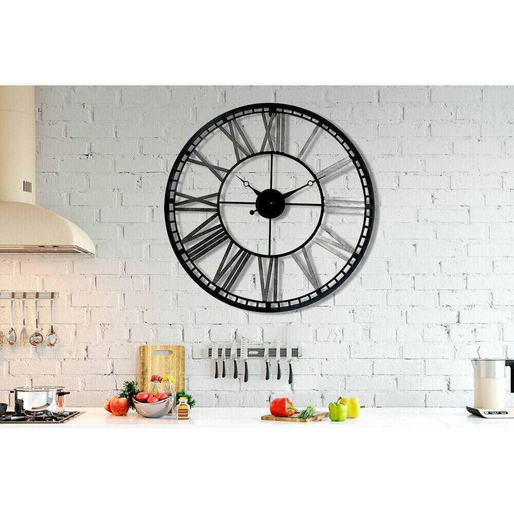 Walplus Black Industrial Iron Round Wall Clock 70cm Image 2