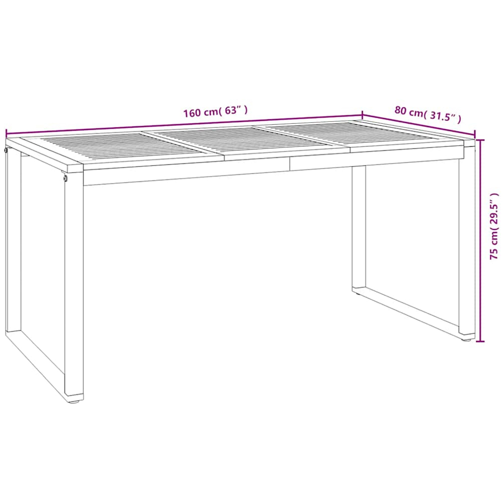 vidaXL Brown and Black Solid Wood Acacia Garden Table 160cm Image 8