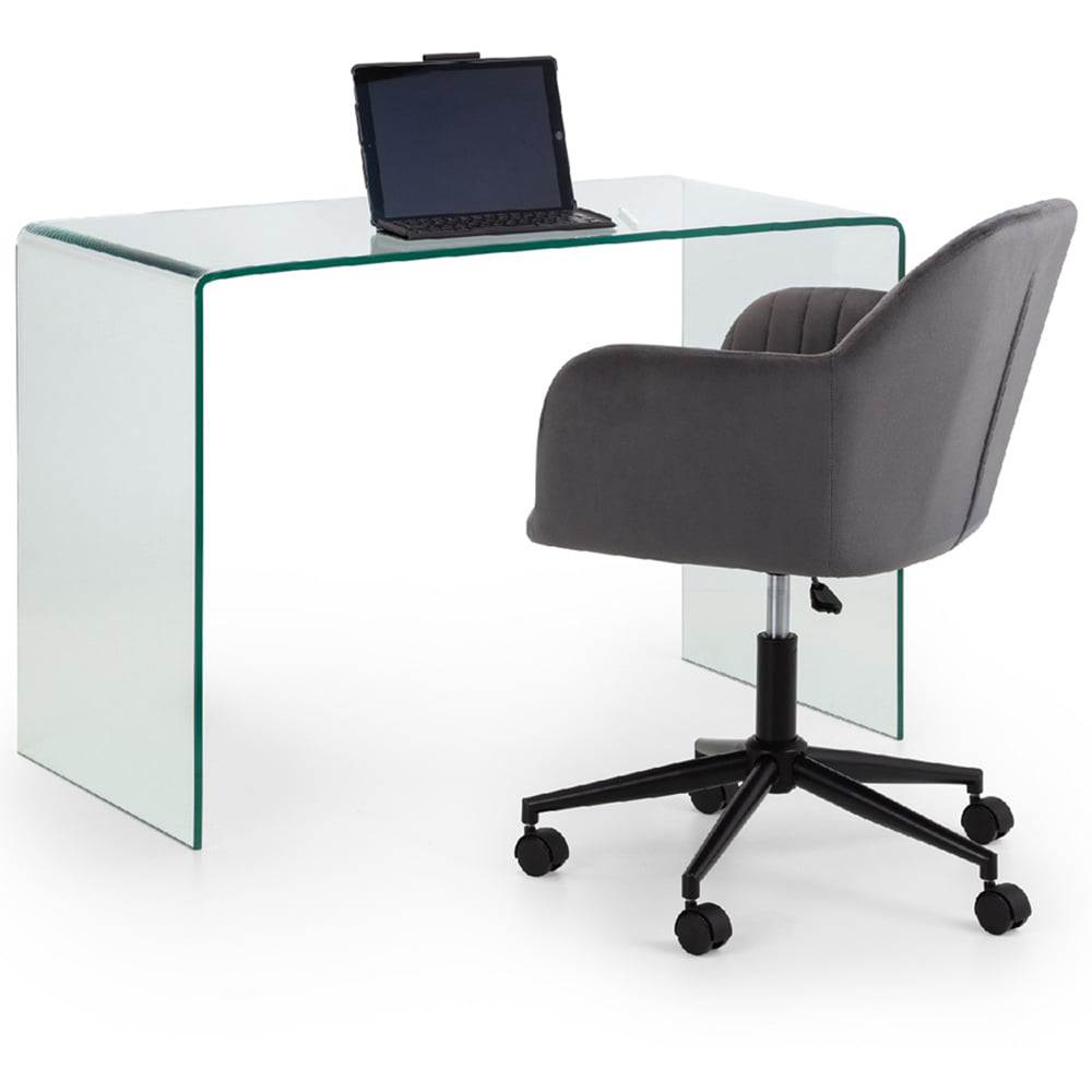 Julian Bowen Amalfi Kahlo Glass Desk and Grey Swivel Office Chair Image 2