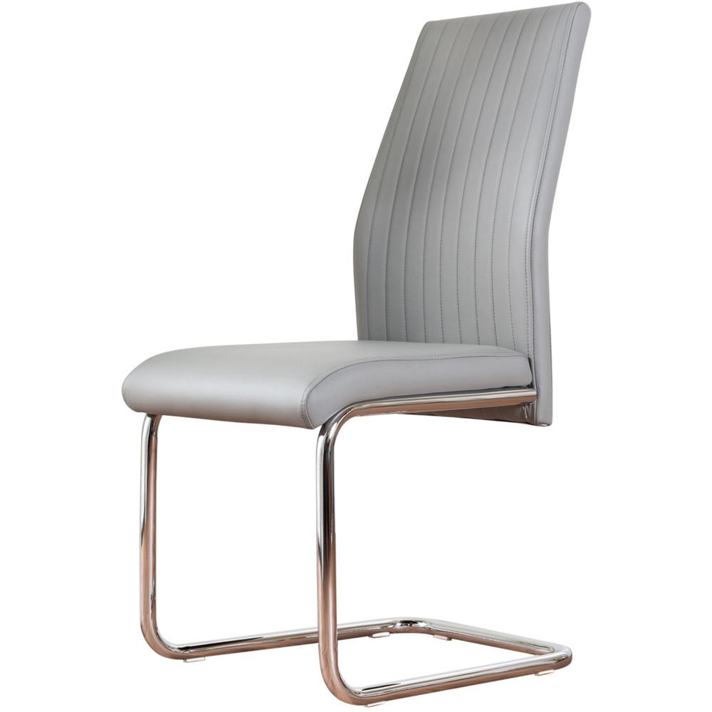 Furniturebox Fontana Set of 2 Elephant Grey and Chrome Faux Leather Dining Chair Image 2