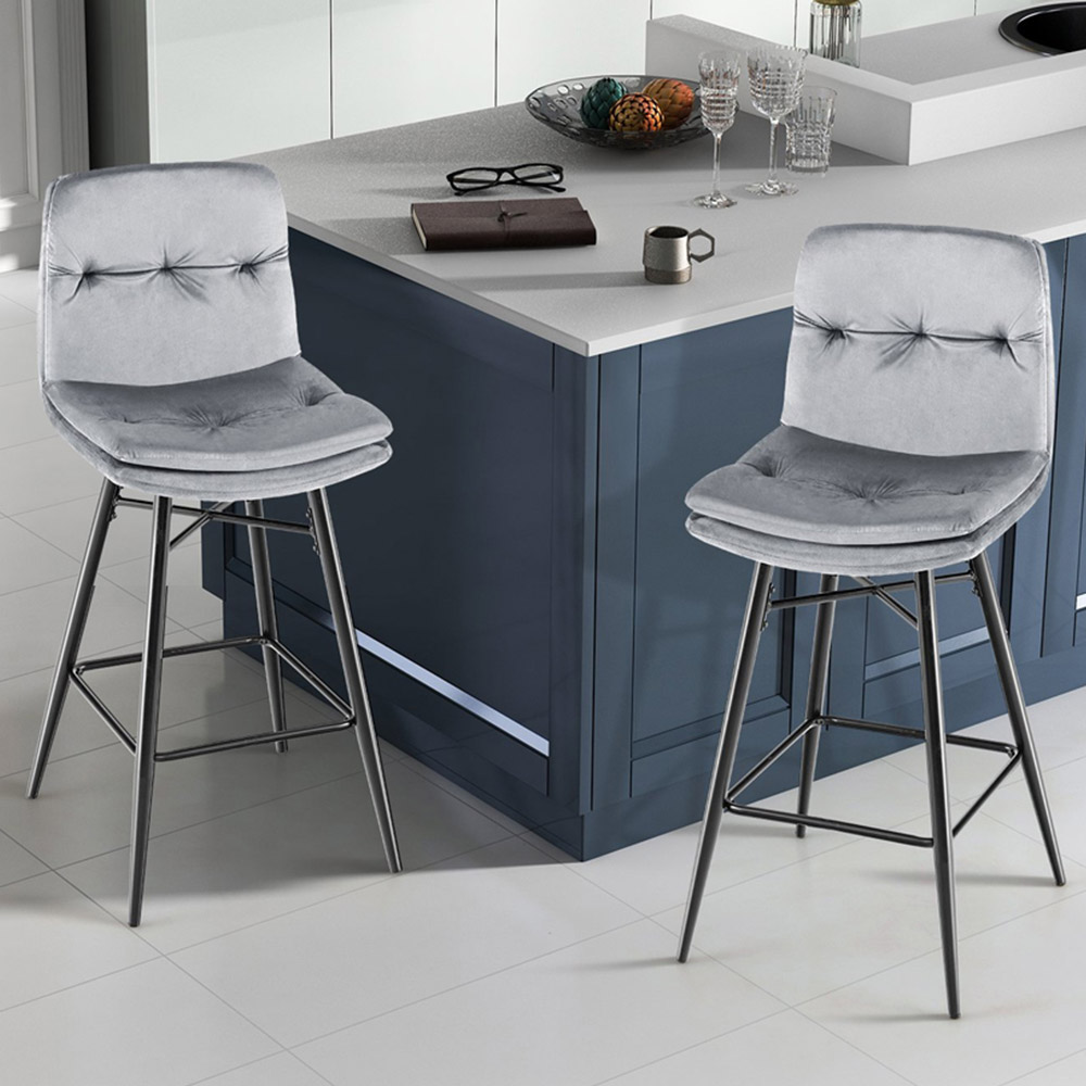 Costway Grey Tufted Back Bar Stool Set of 2 Image 1
