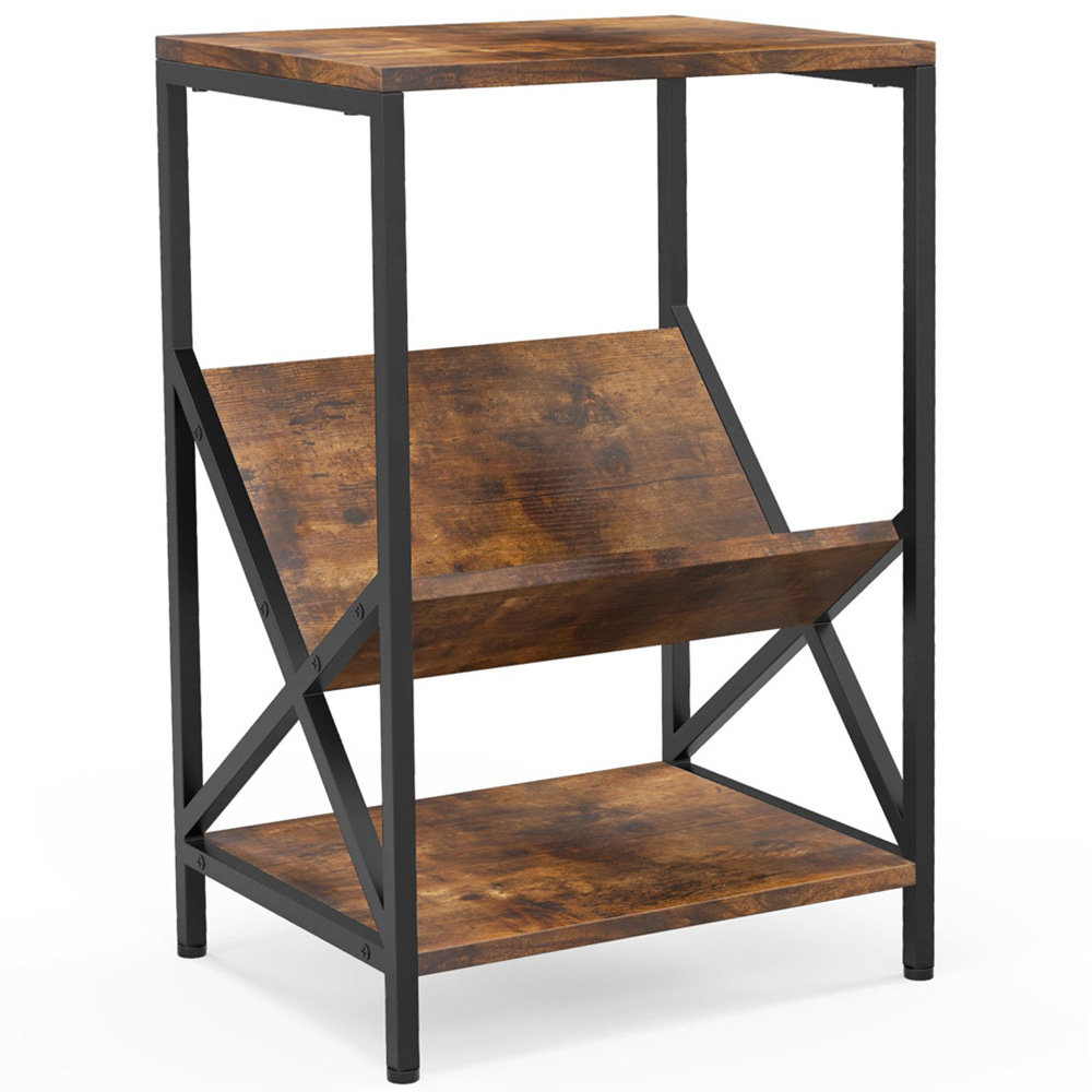 Costway 2 Shelf Rustic Brown V Shaped Side Table Image 2
