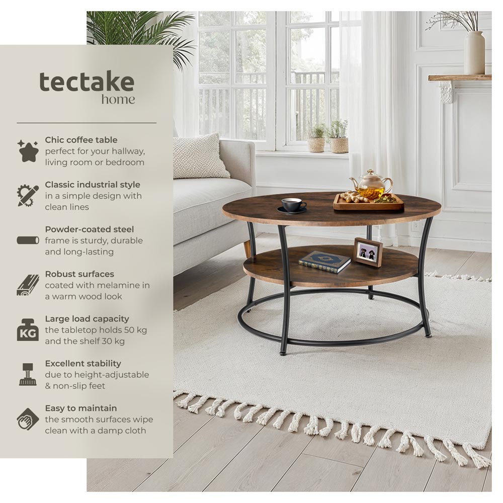 tectake Cromford Industrial Dark Wood Round Coffee Table Image 6