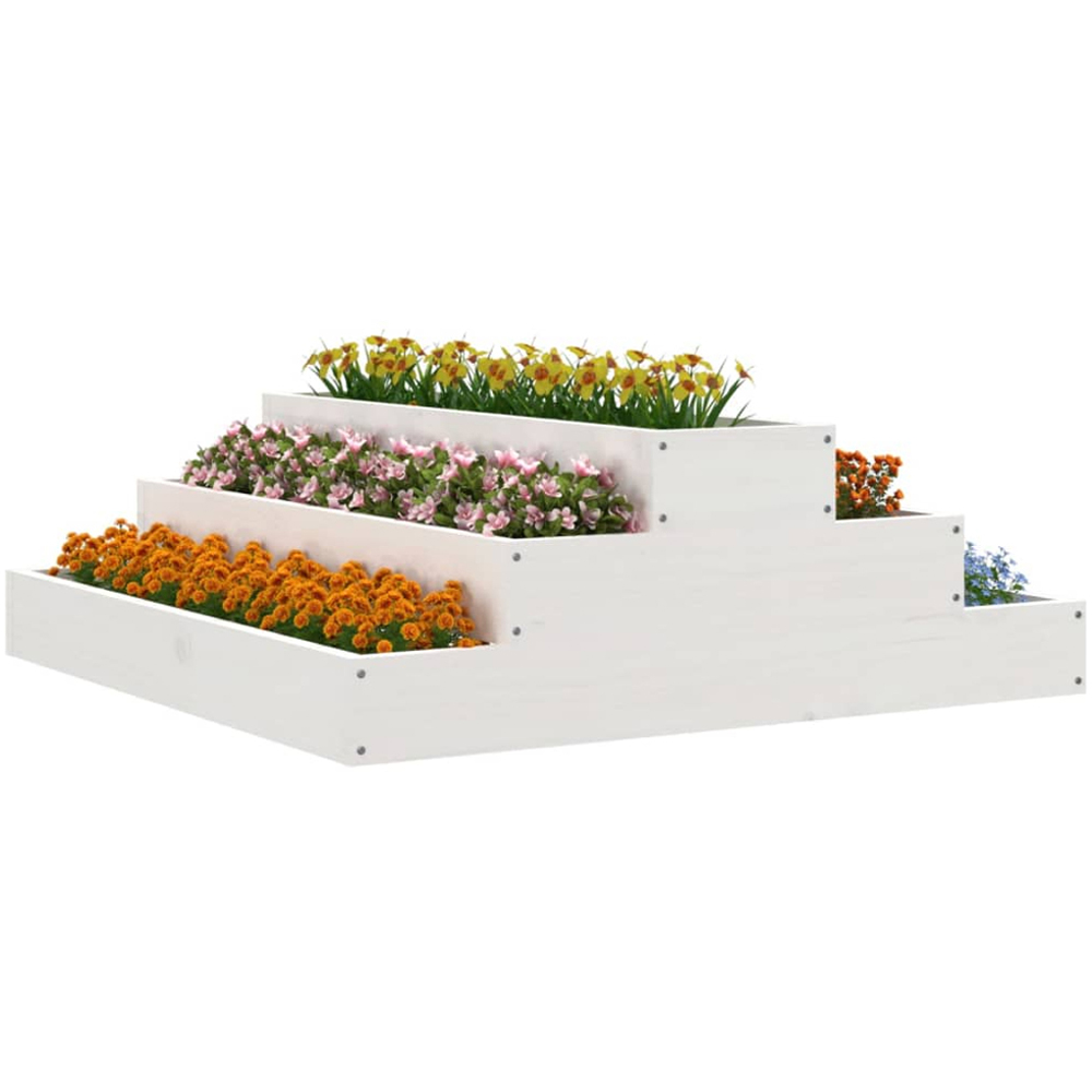 vidaXL 3-Tier White Solid Pine Wood Garden Planter 80 x 80 x 27cm Image 3