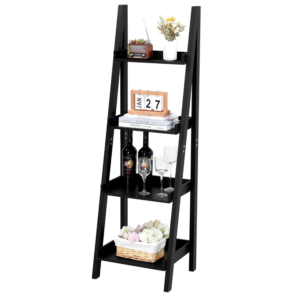 H&O Direct 3 Shelf Freestanding Wooden Display Ladder Shelf Image 2