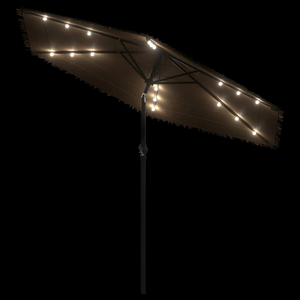 vidaXL Brown LED Light Straw Top Garden Parasol with Steel Pole 2.8m Image 8